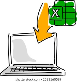 Excel input image laptop hand drawing Illustration, vector