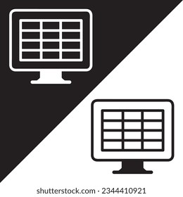 Excel Vector Icon, Lineal style, isolated on Black and white Background.