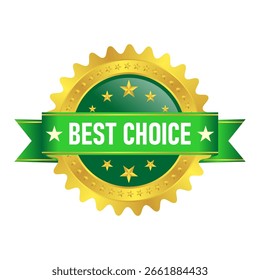 Excellence Award Ribbon for Top Product Selection, Vector Illustration of a Golden Winner's Medal, Golden Rosette with "Best Choice" Text, Premium Quality Seal with Stars and Ribbons, "Best Choice" 