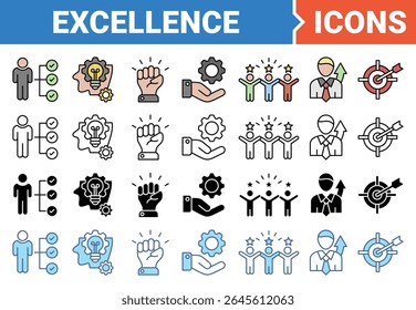 Conjunto de iconos de Anuncio de excelencia con colección de estilo múltiple.