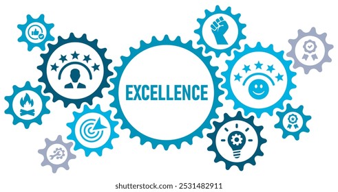 Excellence concept banner web website icons vector illustration with an icons of competence, innovation, passion, service, satisfaction, motivation, success, on white background, editable icons,