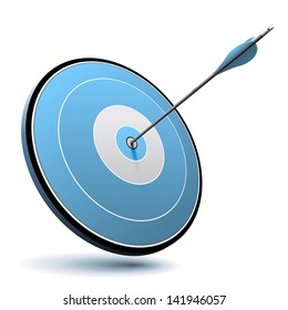 Excellence concept. One arrow hit the center of a blue target, vector image suitable for business or marketing purpose.