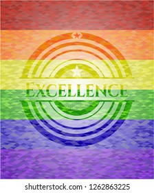 Excellence emblem on mosaic background with the colors of the LGBT flag