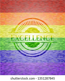 Excellence emblem on mosaic background with the colors of the LGBT flag