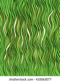 Excellence fantasy hand-drawn green illustration with waves, hairs, seaweed. Can be used in textile, t-shirt design, banner, poster, backdrop, banner, poster, label.