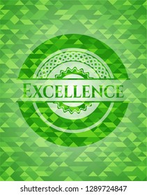 Excellence green emblem. Mosaic background