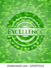 Excellence green emblem with mosaic background