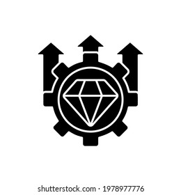 Excellence, high standards black glyph icon. Quality control. Satisfaction level improvement. Core corporate values. Business service. Silhouette symbol on white space. Vector isolated illustration