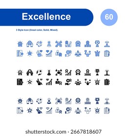 Conjunto de iconos de excelencia. con 3 iconos de estilo (color lineal, sólido, mixto).