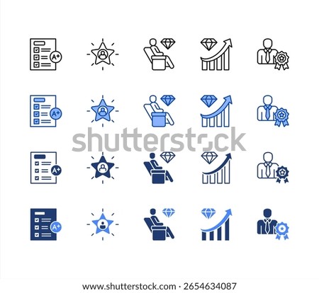 Excellence icon sheet multiple style Results, Outstanding, First class, Premium, Achievement.