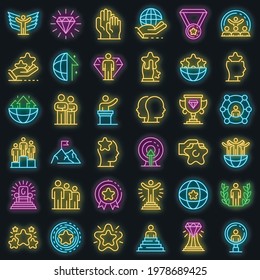 Excellence icons set. Outline set of excellence vector icons neon color on black