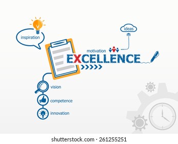 Excellence and notebook for efficiency, creativity, intelligence. Hand writing Excellence with blue marker