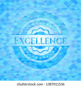 Excellence realistic sky blue emblem. Mosaic background