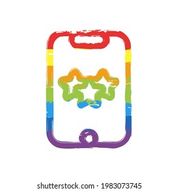 Excellence, shiny star, 5 rate. Drawing sign with LGBT style, seven colors of rainbow (red, orange, yellow, green, blue, indigo, violet