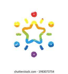 Excellence, shiny star, 5 rate. Drawing sign with LGBT style, seven colors of rainbow (red, orange, yellow, green, blue, indigo, violet