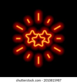 Excelencia, estrella brillante, 5 tarifas. Estilo neón naranja sobre fondo negro. Icono lineal claro con trazo editable
