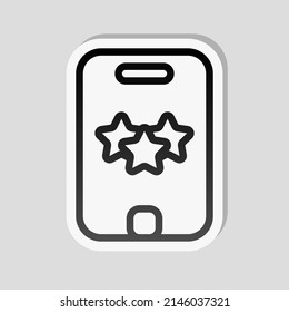 Excellence, shiny star, 5 rate. Linear sticker, white border and simple shadow on gray background