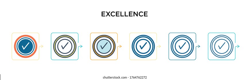 Excellence vector icon in 6 different modern styles. Black, two colored excellence icons designed in filled, outline, line and stroke style. Vector illustration can be used for web, mobile, ui