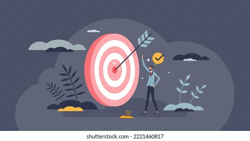 Excellence at work and perfect job target performance tiny person concept. Objective accomplishment and challenge achievement vector illustration. Top results or quality with amazing goal satisfaction