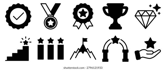 Excellency icon set solid mix style premium quality and award vector