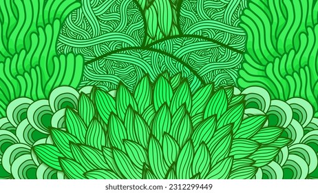 Excellent abstract green background with doodle lines. Vector illustration