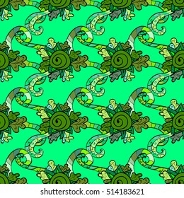 Excellent abstract green background with doodles. Vector illustration