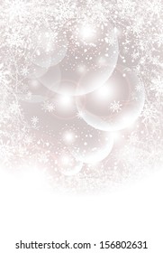 Excellent Abstract winter background with transparent balls,  light, snowflakes for winter holidays sale, congratulation, invitation and other things