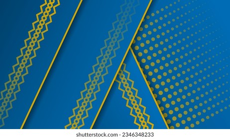 Excellent art background in blue yellow tones with a 3D effect. Overlapping polygonal shapes with stroke textured patterns. Template for your projects. Vector.