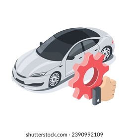 Excellent car repair, thumbs up, gear. Vector 3d isometric, color web icons, new flat style. Creative design idea for infographics.