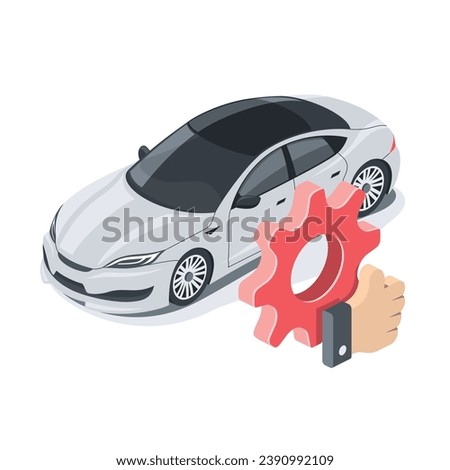 Excellent car repair, thumbs up, gear. Vector 3d isometric, color web icons, new flat style. Creative design idea for infographics.