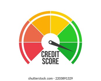 Excellent credit score. Credit rating indicator isolated on white background. The arrow points to green color. Credit score gauge. Design for app, banner and poster. Vector illustration