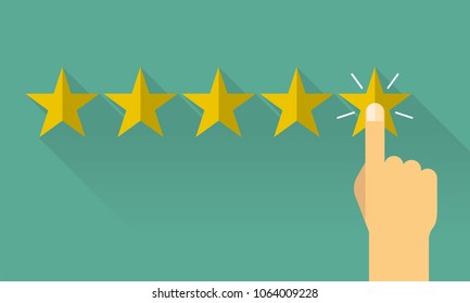 Excellent customer review. Rating five stars flat design concept vector illustration.