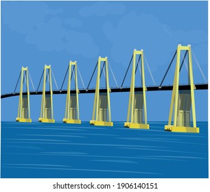 Excellent design of the Maracaibo bridge located in Venezuela, made with lines of different colors and soft backgrounds
