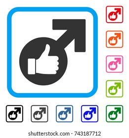 Excellent Erection Symbol icon. Flat gray pictogram symbol in a light blue rounded rectangular frame. Black, gray, green, blue, red, orange color variants of Excellent Erection Symbol vector.