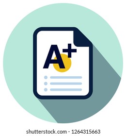 Excellent exam results flat icon design with long shadows. Vector illustration 