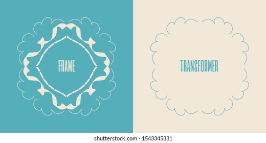 Excellent frame transformer with cloud, ribbon and long lines in vector isolated. Separated borderds in titled layers, combine as you want. 3 in 1, plus mix variations.