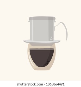 Excellent glass with filter for making coffee. Banner for cafes or restaurants and coffee lovers. A flavorful drink specially for the kitchen menu. Cute Cup with lid for coffee: cappuccino, morning