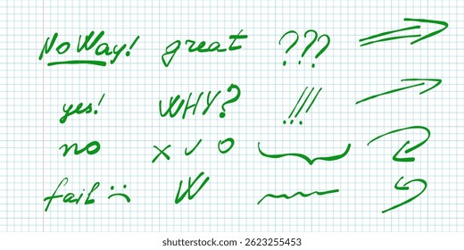 Excellent Great OK No Text Doodle Pack. A playful set of feedback words and short phrases in a doodle style, perfect for digital stickers, school communication, and planners.