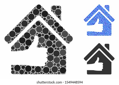 Excellent house composition of small circles in different sizes and color tints, based on excellent house icon. Vector small circles are grouped into blue composition.