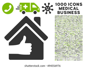 Excellent House icon with 1000 medical commercial eco green and gray vector pictograms. Collection style is flat bicolor symbols, white background.