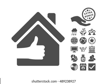 Excellent House icon with bonus clip art. Vector illustration style is flat iconic symbols, gray color, white background.