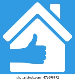 Excellent House icon. Vector style is flat iconic symbol, white color, blue background.