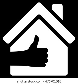 Excellent House icon. Vector style is flat iconic symbol, white color, black background.