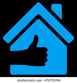 Excellent House icon. Vector style is flat iconic symbol, blue color, black background.