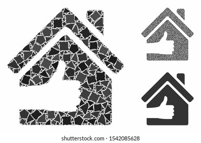 Excellent house mosaic of ragged parts in different sizes and color tones, based on excellent house icon. Vector ragged dots are united into mosaic. Excellent house icons collage with dotted pattern.