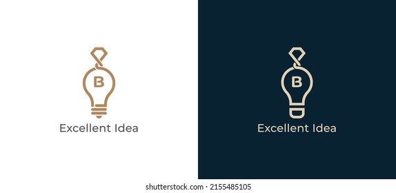 Excellent Idea Logo Concept sign icon symbol Design with Letter B. Diamond and Bulb Combination. Vector illustration logo template