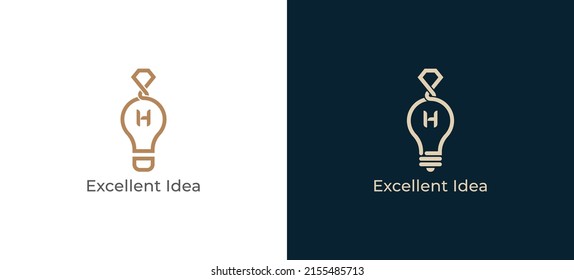 Excellent Idea Logo Concept sign icon symbol Design with Letter H. Diamond and Bulb Combination. Vector illustration logo template