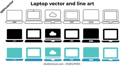 Hervorragende Linienkunst und Vektordesign für Laptops. Ideal für Online-Projekte, Präsentationen, Branding und technische Illustrationen