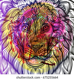 Excellent lion graphic style on beautiful watercolor background.