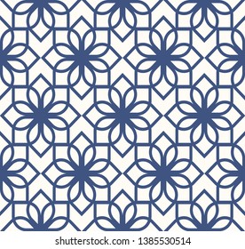 Excellent modern decor Arabic seamless pattern.Blue element on white background.Design for Wallpaper and textiles.Vector
